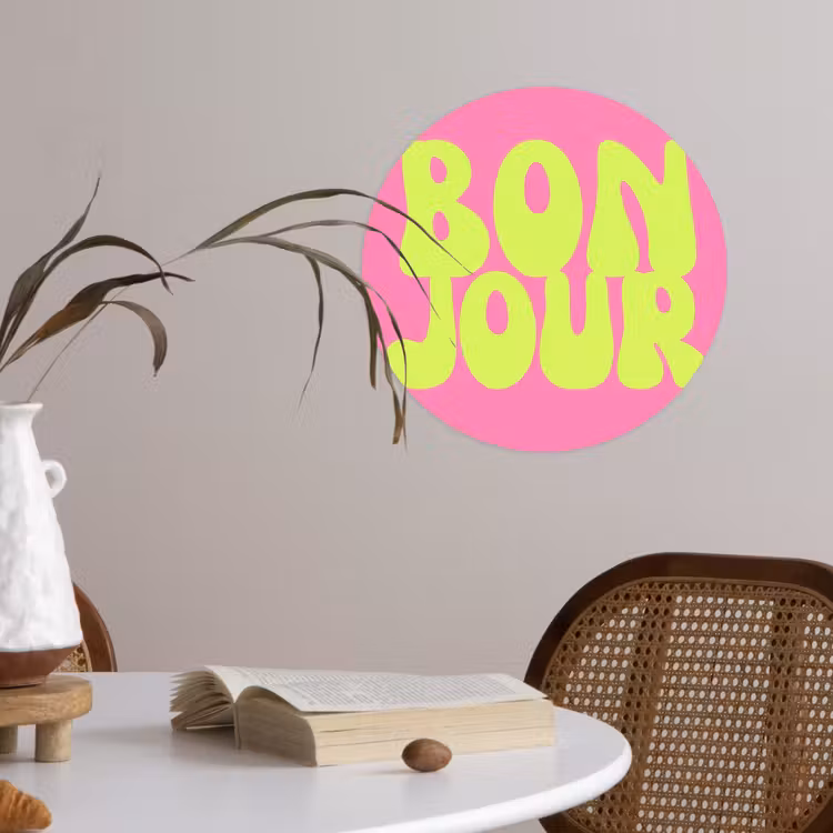 Bonjour - Roze - Fel groen Wandcirkel behangsticker klein -sfeer3