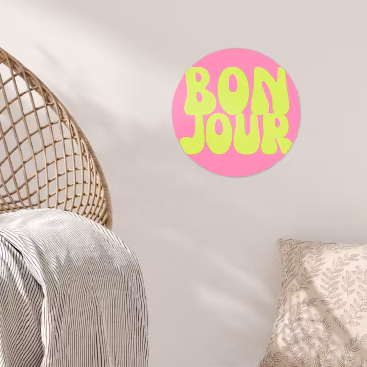 Bonjour - Roze - Fel groen Wandcirkel behangsticker klein -sfeer4