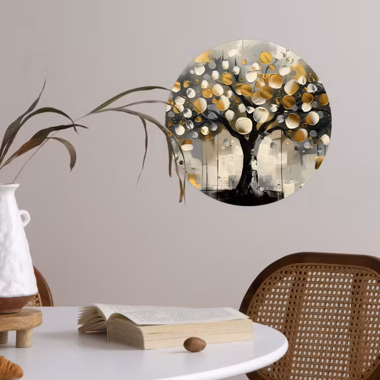 Boom - Abstract - Beige - Goud - Zwart Wandcirkel behangsticker klein -sfeer3