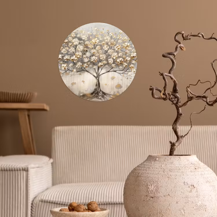 Boom - Beige - Goud - Verflook - Grijs Wandcirkel behangsticker klein -sfeer1