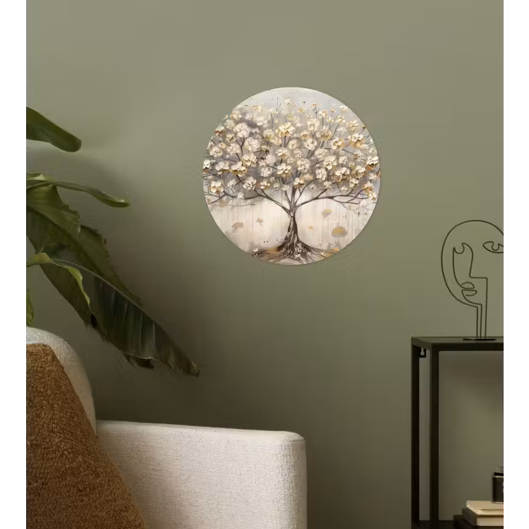 Boom - Beige - Goud - Verflook - Grijs Wandcirkel behangsticker klein -sfeer2