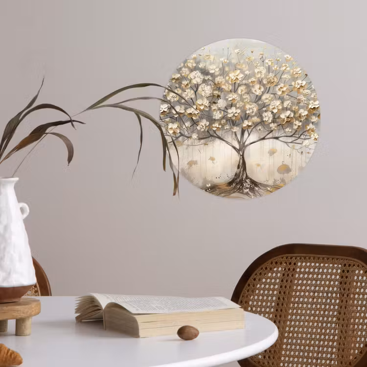 Boom - Beige - Goud - Verflook - Grijs Wandcirkel behangsticker klein -sfeer3