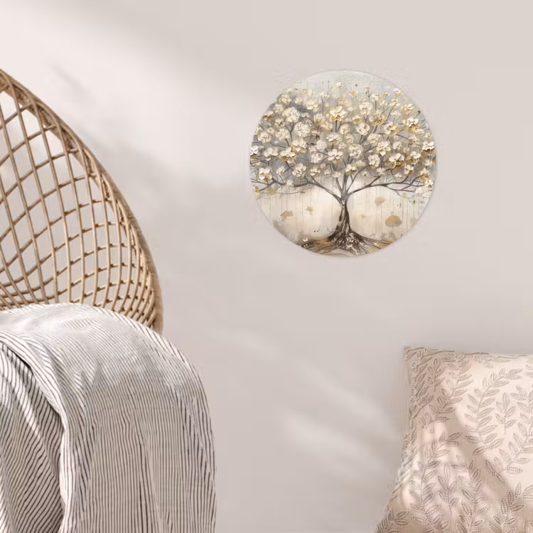 Boom - Beige - Goud - Verflook - Grijs Wandcirkel behangsticker klein -sfeer4