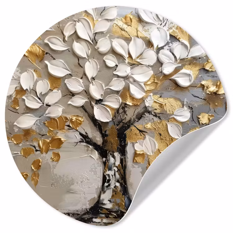 Boom - Beige - Grijs - Goud - Abstract Wandcirkel behangsticker klein -3d