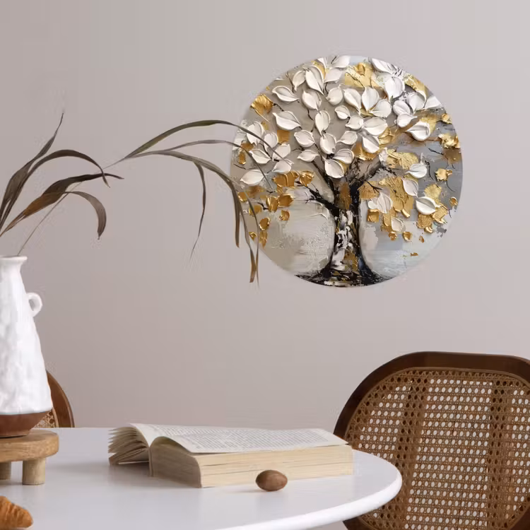 Boom - Beige - Grijs - Goud - Abstract Wandcirkel behangsticker klein -sfeer3