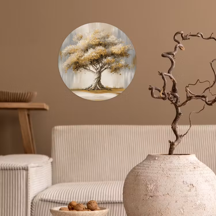 Boom - Bladeren - Abstract - Wit Wandcirkel behangsticker klein -sfeer1