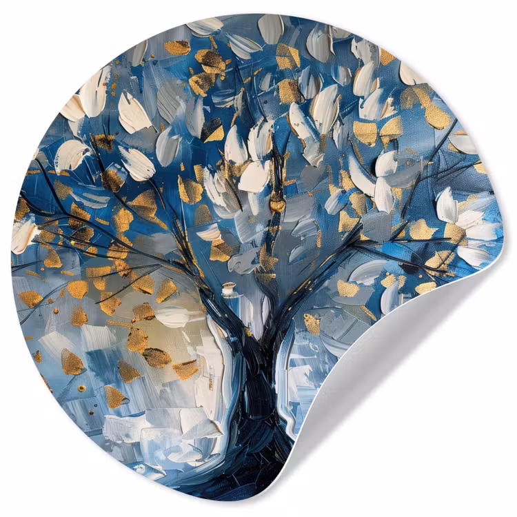 Boom - Blauw - Goud - Abstract Wandcirkel behangsticker klein -3d