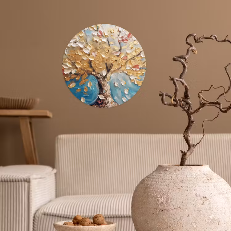 Boom - Blauw - Goud - Abstract - Modern Wandcirkel behangsticker klein -sfeer1