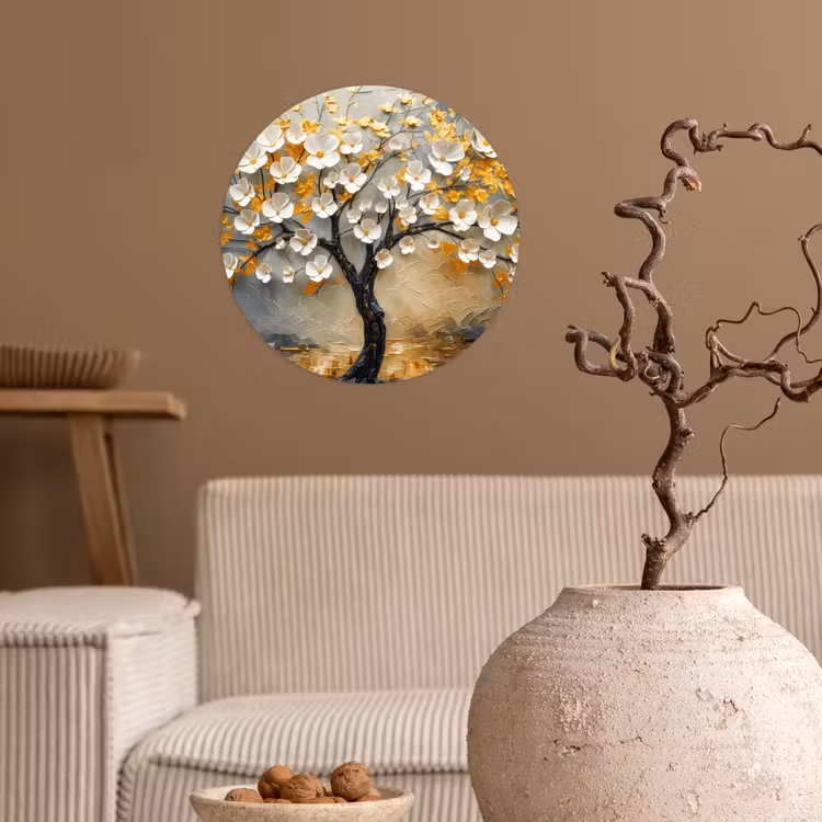 Boom - Bloemen - Goud - Beige Wandcirkel behangsticker klein -sfeer1