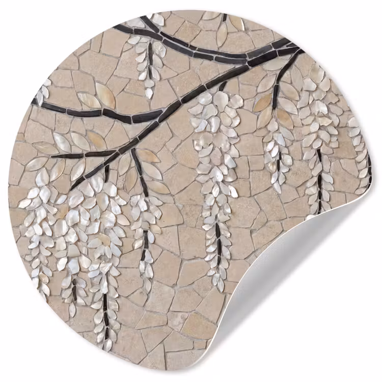 Boom - Bloemen - Mozaïek - Kunst - Wit Wandcirkel behangsticker klein -3d