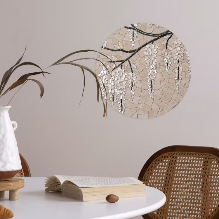 Boom - Bloemen - Mozaïek - Kunst - Wit Wandcirkel behangsticker klein -sfeer3