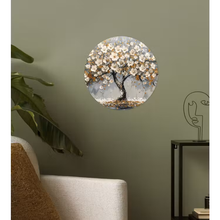 Boom - Bloemen - Wit - Natuur - Kunst Wandcirkel behangsticker klein -sfeer2