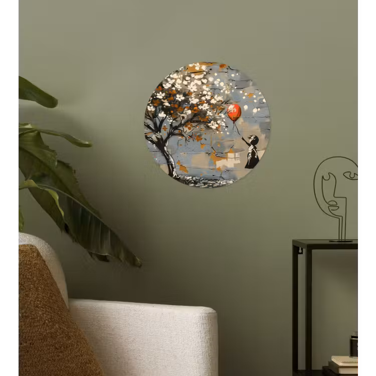 Boom - Graffiti - Banksy Style - Balloon Girl Wandcirkel behangsticker klein -sfeer2