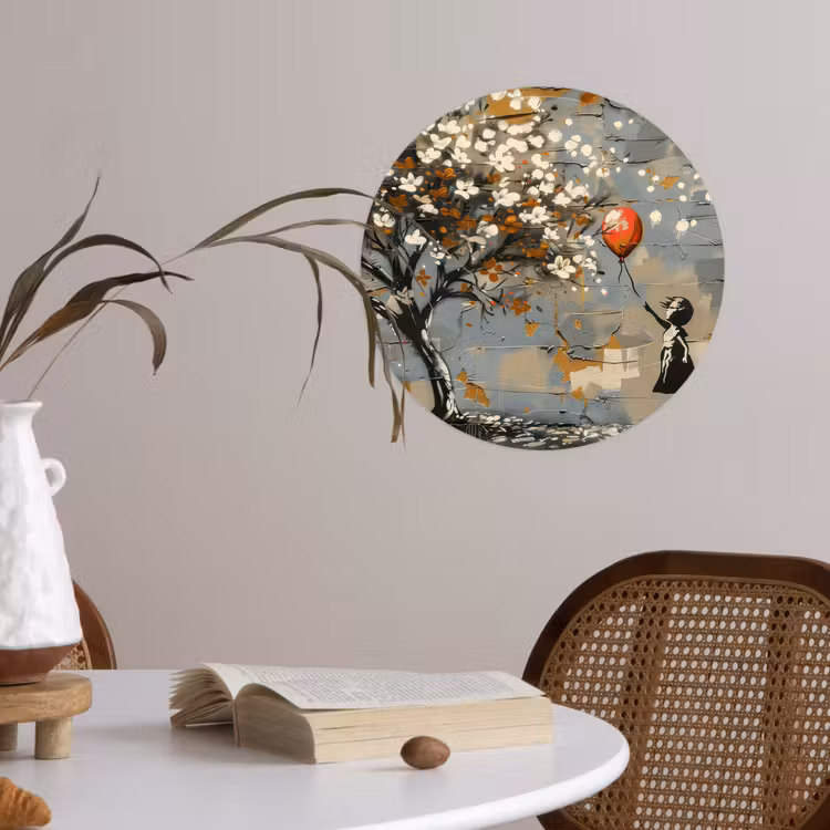 Boom - Graffiti - Banksy Style - Balloon Girl Wandcirkel behangsticker klein -sfeer3
