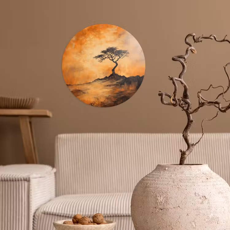 Boom - Landschap - Oranje Wandcirkel behangsticker klein -sfeer1