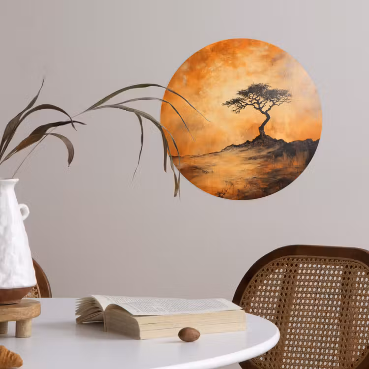 Boom - Landschap - Oranje Wandcirkel behangsticker klein -sfeer3