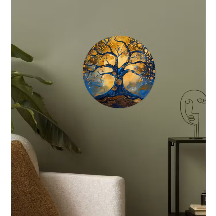 Boom - Levensboom - Blauw - Goud Wandcirkel behangsticker klein -sfeer2