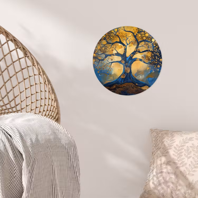 Boom - Levensboom - Blauw - Goud Wandcirkel behangsticker klein -sfeer4