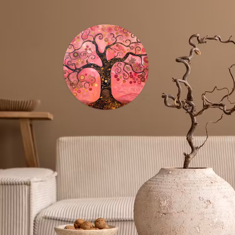 Boom - Levensboom - Roze - Goud Wandcirkel behangsticker klein -sfeer1