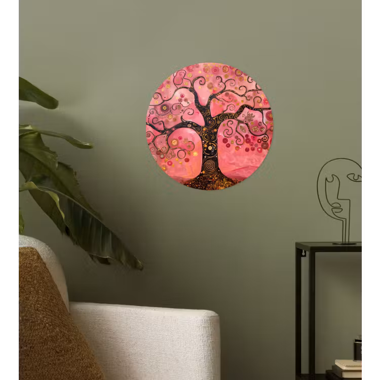 Boom - Levensboom - Roze - Goud Wandcirkel behangsticker klein -sfeer2