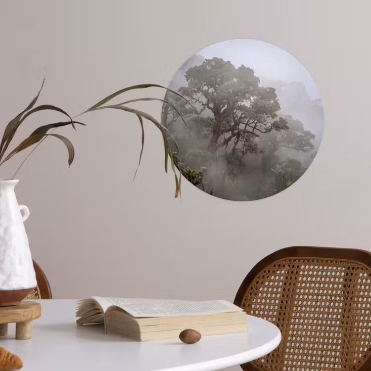 Boom - Mistig - Bos - Groen - Natuur Wandcirkel behangsticker klein -sfeer3