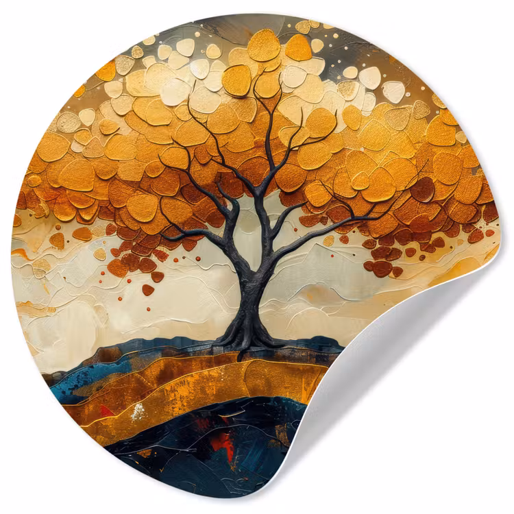 Boom - Natuur - Goud - Modern Wandcirkel behangsticker klein -3d