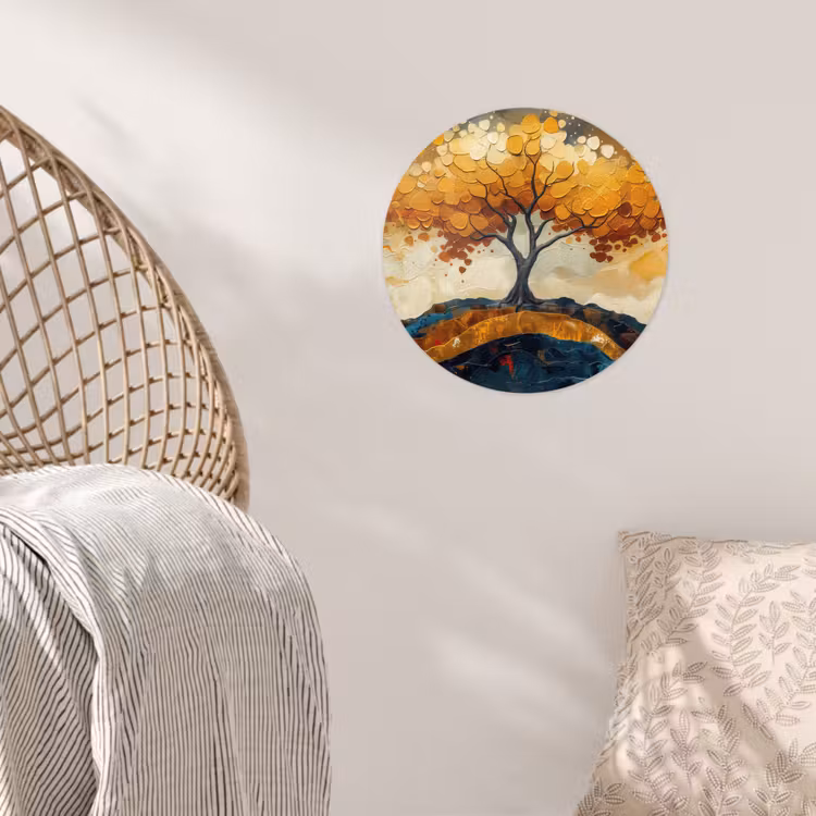 Boom - Natuur - Goud - Modern Wandcirkel behangsticker klein -sfeer4