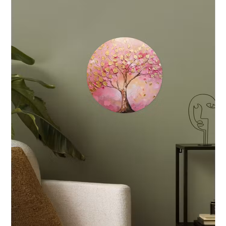 Boom - Roze - Goud - Modern Wandcirkel behangsticker klein -sfeer2