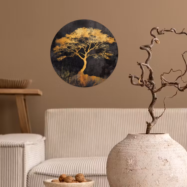 Boom - Schilderij - Goud - Abstract Wandcirkel behangsticker klein -sfeer1