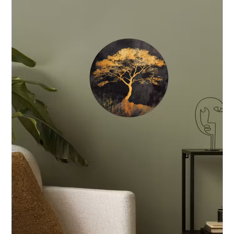 Boom - Schilderij - Goud - Abstract Wandcirkel behangsticker klein -sfeer2