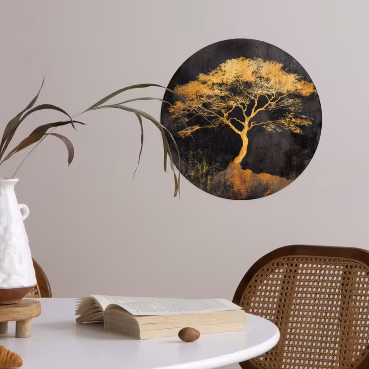 Boom - Schilderij - Goud - Abstract Wandcirkel behangsticker klein -sfeer3