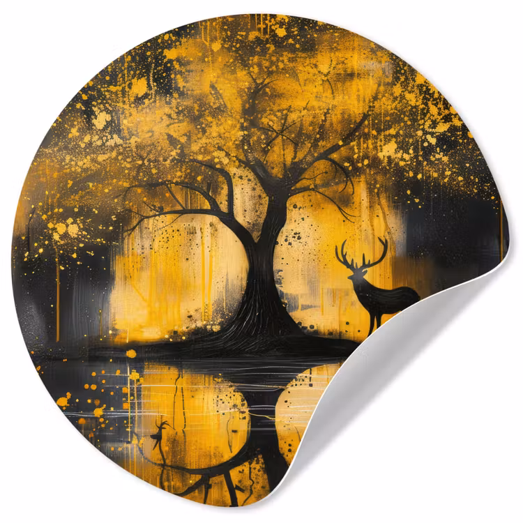 Boom - Verflook - Hert - Natuur - Goud Wandcirkel behangsticker klein -3d