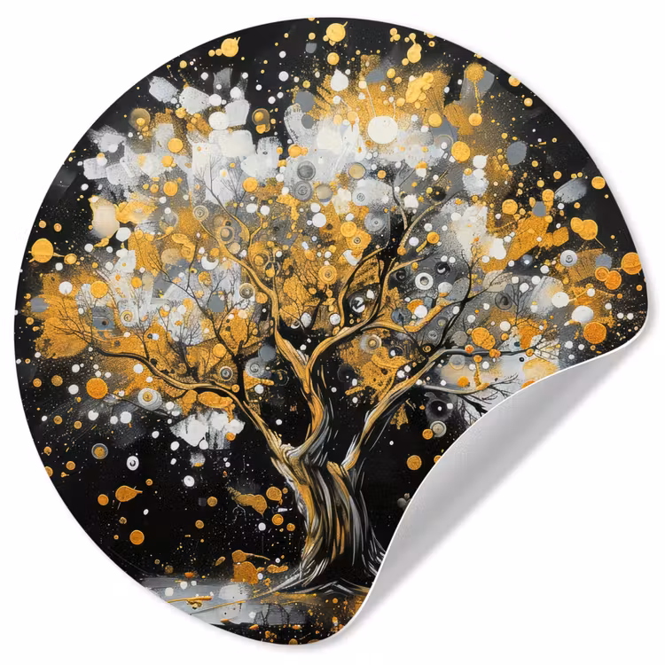 Boom - Zwart - Goud - Wit - Modern Wandcirkel behangsticker klein -3d