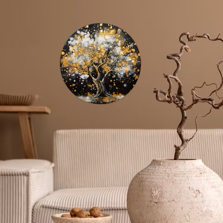 Boom - Zwart - Goud - Wit - Modern Wandcirkel behangsticker klein -sfeer1