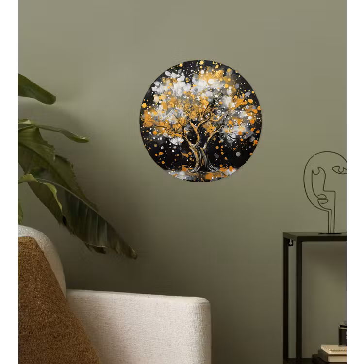Boom - Zwart - Goud - Wit - Modern Wandcirkel behangsticker klein -sfeer2