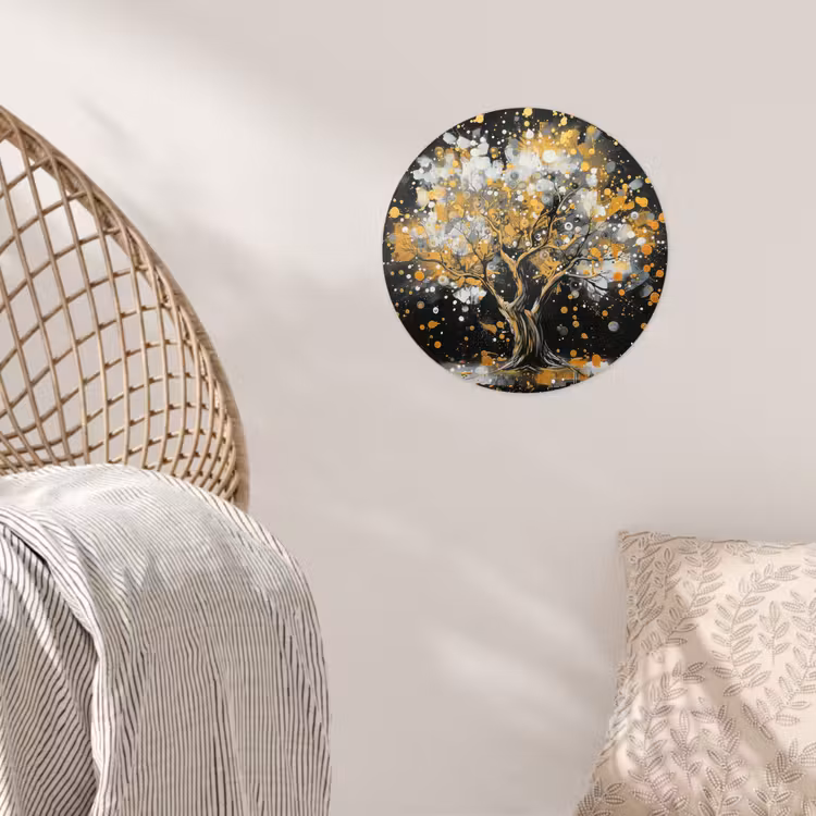 Boom - Zwart - Goud - Wit - Modern Wandcirkel behangsticker klein -sfeer4