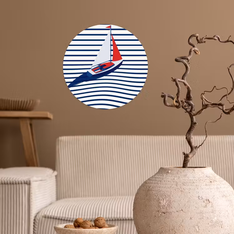 Boot - Water - Abstract - Blauw Wandcirkel behangsticker klein -sfeer1