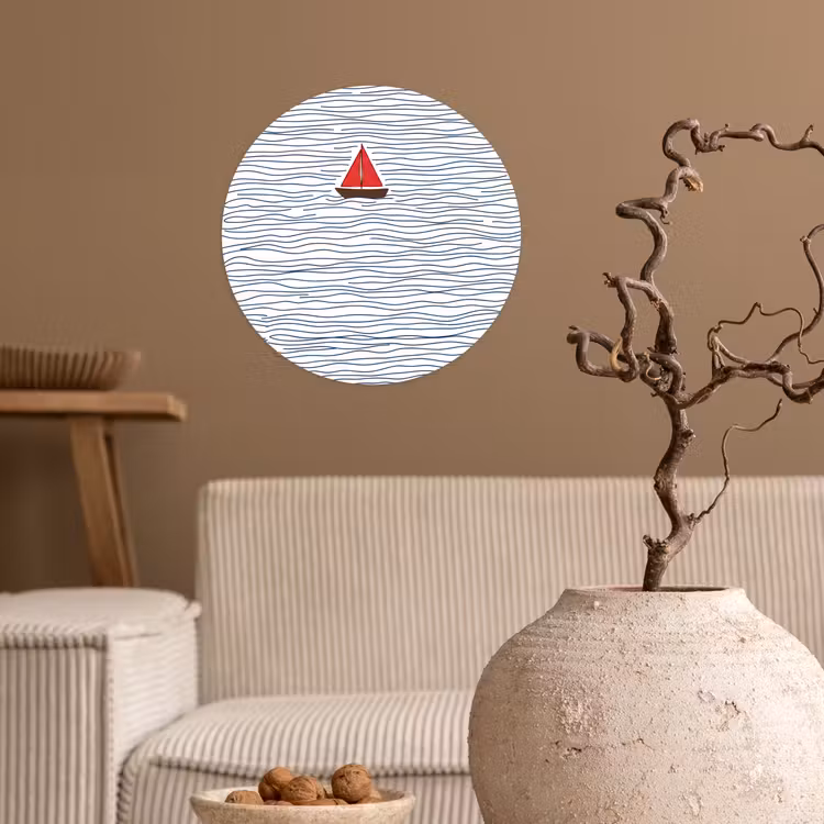 Boot - Water - Rood - Illustratie - Minimalistisch Wandcirkel behangsticker klein -sfeer1