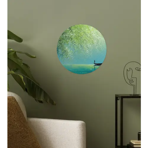 Bootje - Water - Bladeren - Bloesems Wandcirkel behangsticker klein -sfeer2