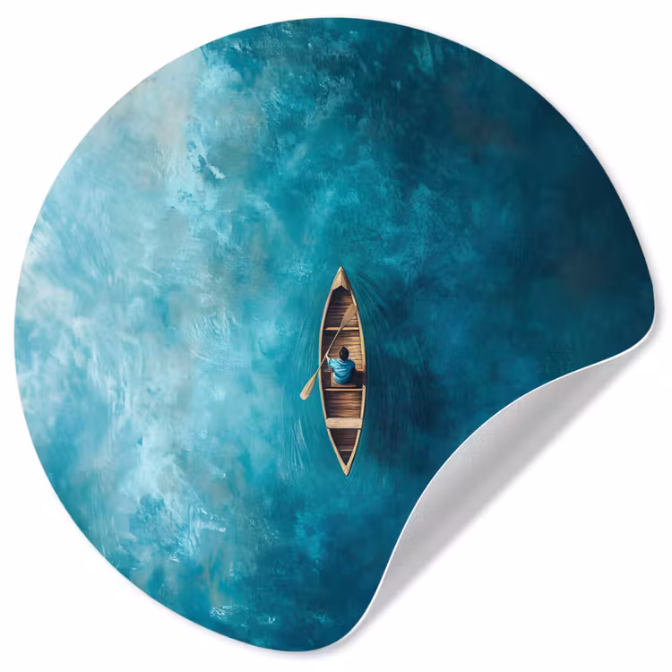 Bootje - Water - Blauw Wandcirkel behangsticker klein -3d