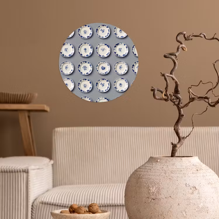 Borden - Bloemen - Blauw - Wit Wandcirkel behangsticker klein 186 -sfeer1