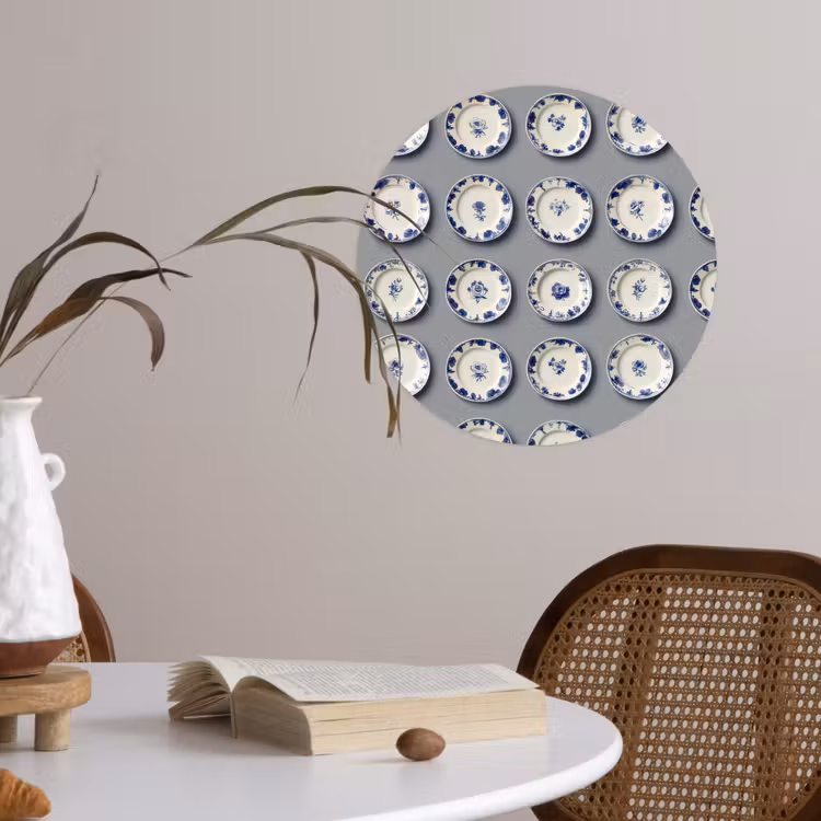 Borden - Bloemen - Blauw - Wit Wandcirkel behangsticker klein 186 -sfeer3