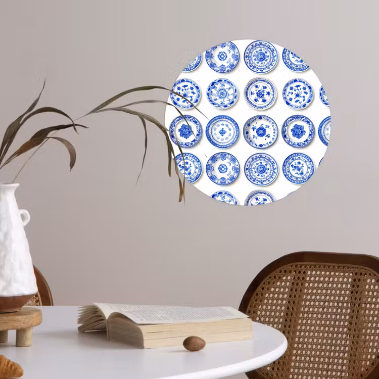 Borden - Bloemen - Patroon - Blauw Wandcirkel behangsticker klein 186 -sfeer3