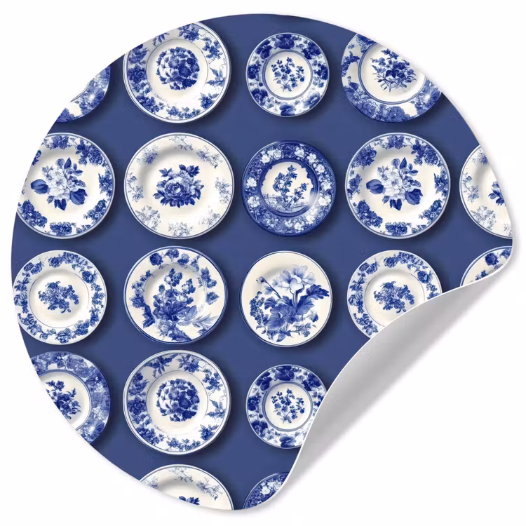 Borden - Floraal - Blauw Wandcirkel behangsticker klein 186 -3d