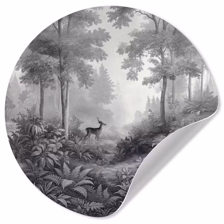 Bos - Hert - Zwart - Wit Wandcirkel behangsticker klein -3d
