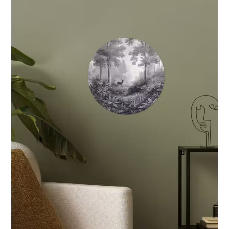 Bos - Hert - Zwart - Wit Wandcirkel behangsticker klein -sfeer2
