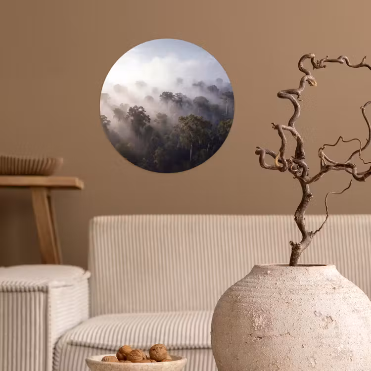 Bos - Mist - Natuur - Groen Wandcirkel behangsticker klein -sfeer1