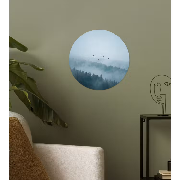 Bos - Mist - Vogels - Natuur - Groen Wandcirkel behangsticker klein -sfeer2