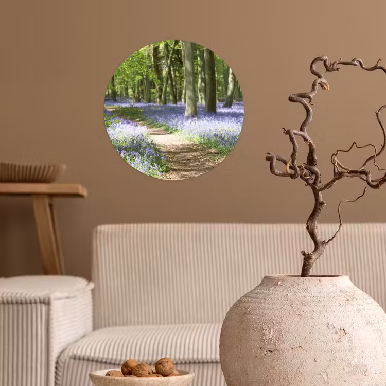 Bos - Pad - Bloemen - Paars - Groen - Natuur Wandcirkel behangsticker klein -sfeer1