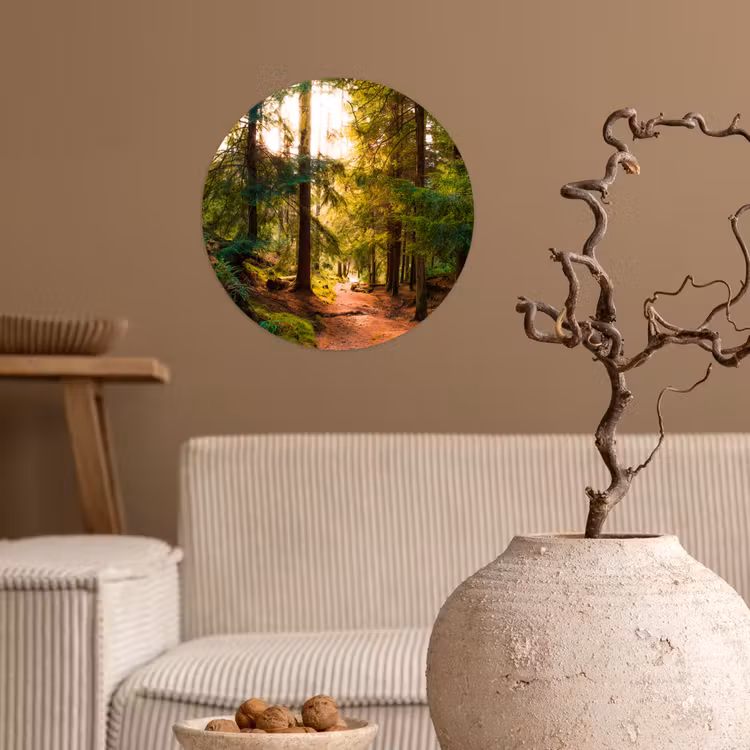Bos - Pad - Bomen - Groen - Zon - Natuur Wandcirkel behangsticker klein -sfeer1